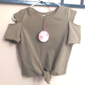 Hayden Los Angeles Girls Front Tie Knit Cut-out Green T-Shirt Sz 9/10 Nwt